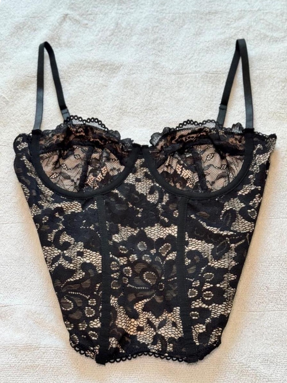 Black Lace Longline Bustier Top - Women Intimates